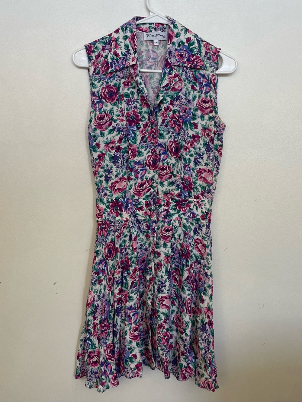 Paris Blues vintage Floral Sleeveless Mini Dress in White, Pink, Purple, Green.